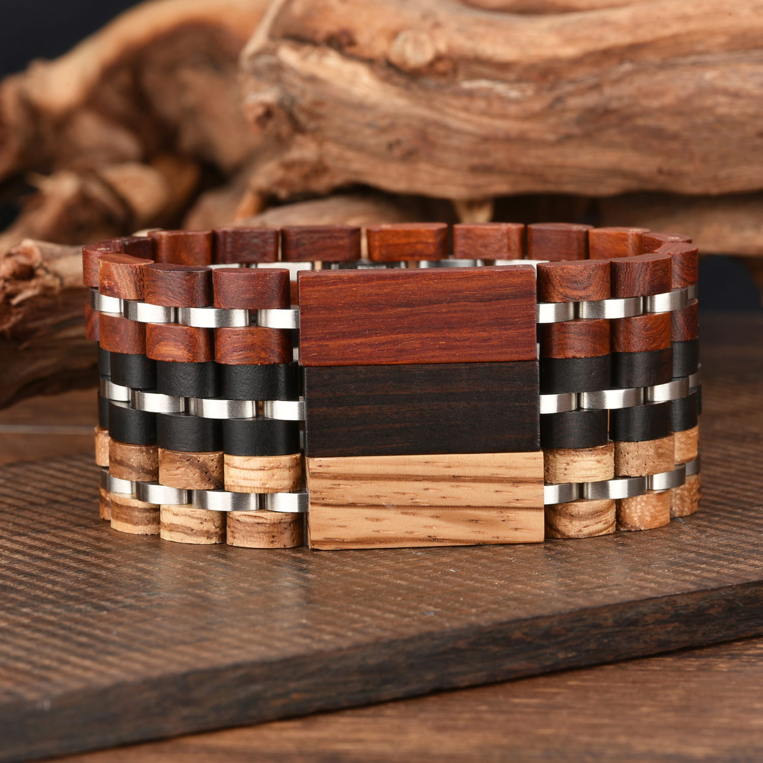 Bransoletka drewniana Niwatch  Steelcrest  zebrawood